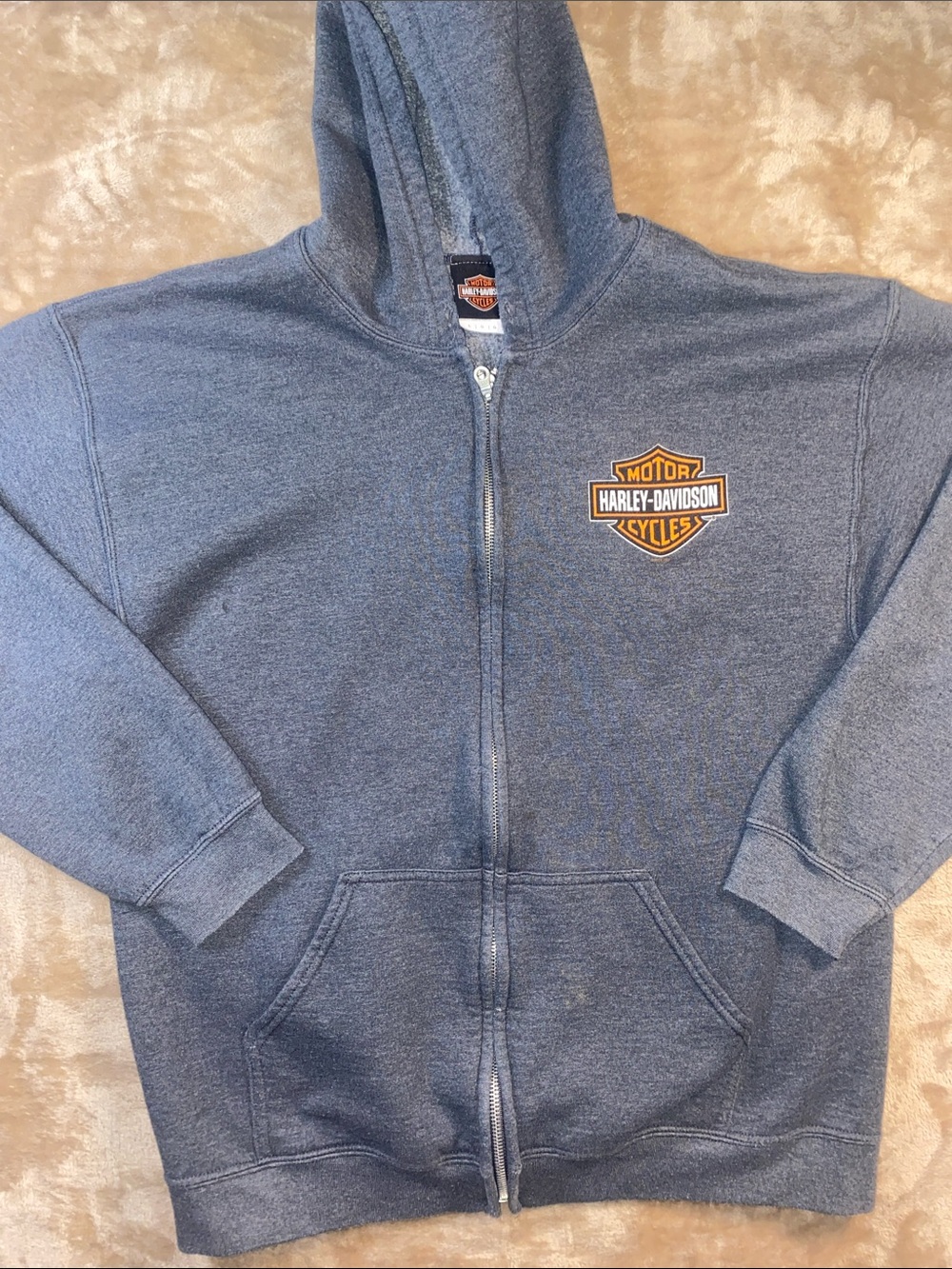Harley-Davidson Military Tour Zip Hoodie in Heather Blue with Logo Patch